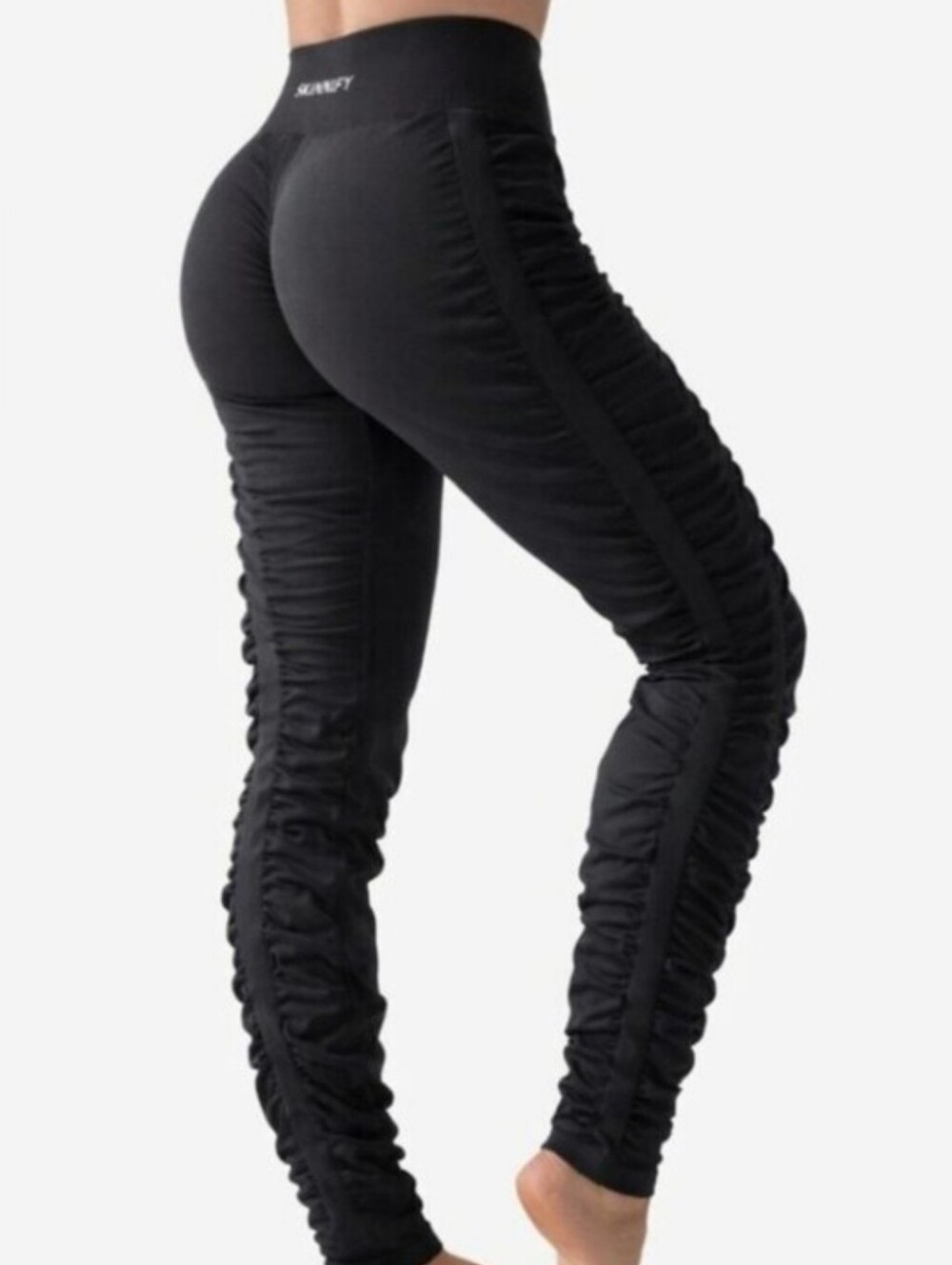 Skinnify Ruched Booty Resistance 4 Band Leggings Black Women'S LARGE High Waist